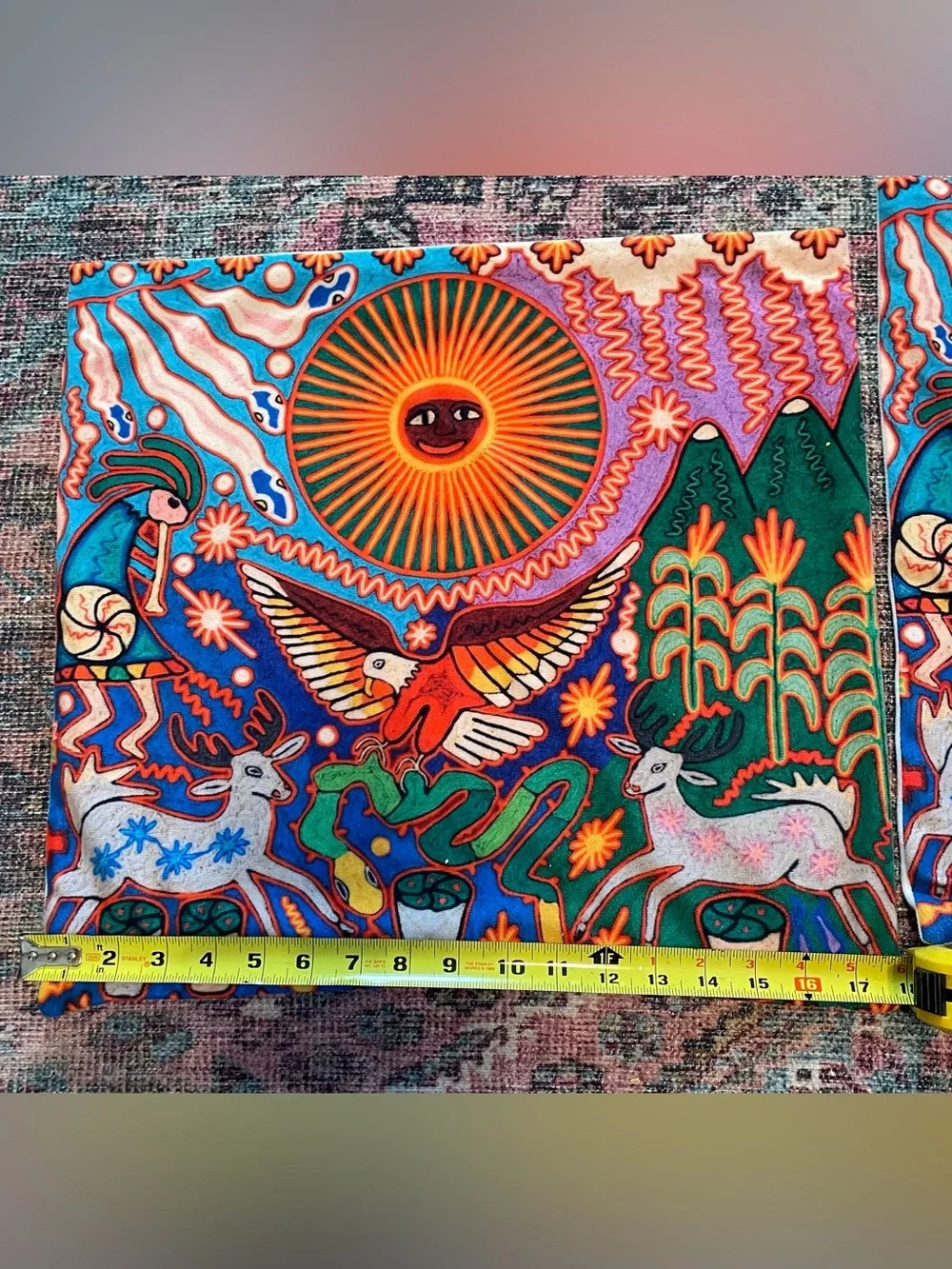 Set of 2 Vibrant Folk Art Sun & Animals Accent Pillow Covers - Multicolor